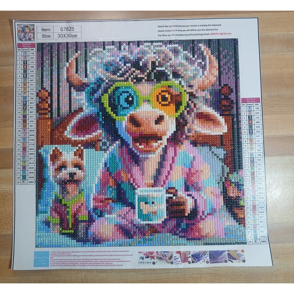 Finished 5D Diamond Art Painting Wall Art - Funny Cow,‎ 30x30cm